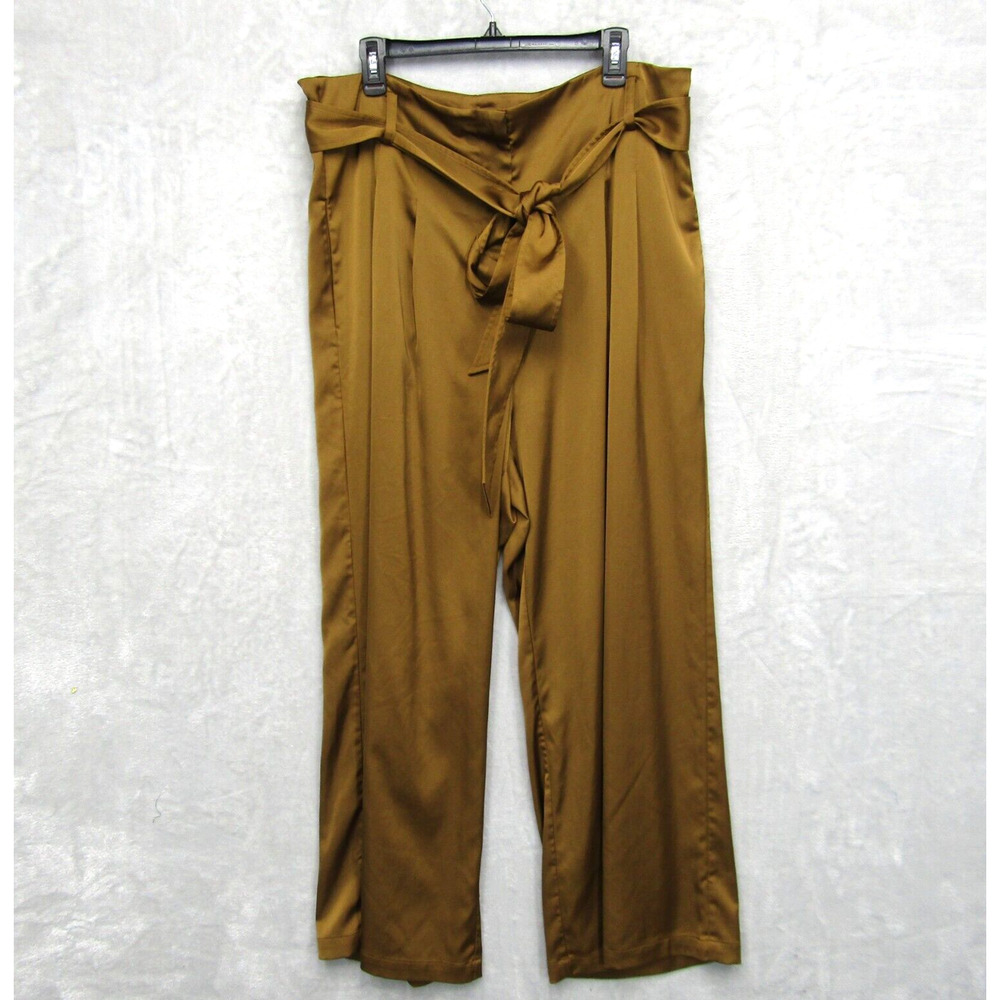 Universal Standard Wide Leg Pants Size S 16 18 Teresa Brown Womens Satin Tie